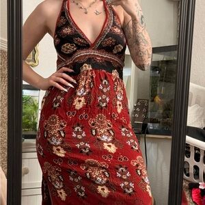 Angie Red and Black Floral Maxi Dress